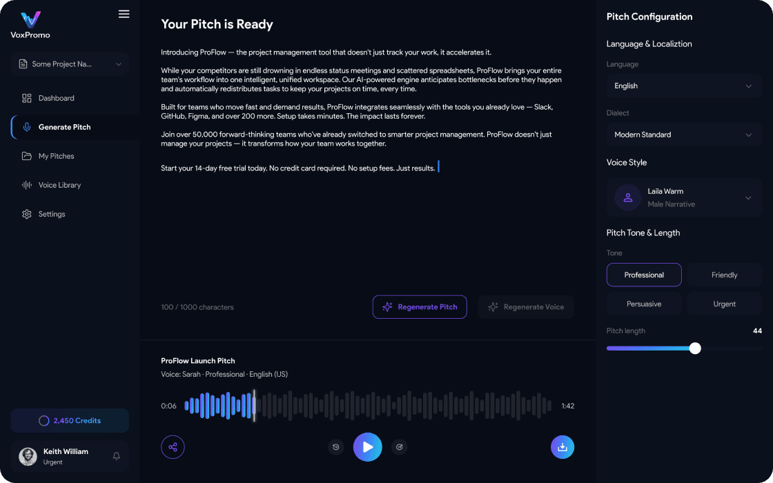 VoxPromo dashboard preview